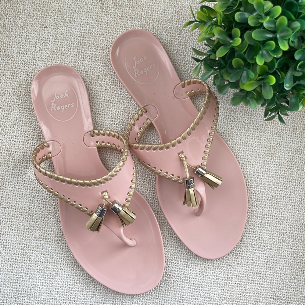 Jack Rogers pink and gold jelly tassel sandals size 7